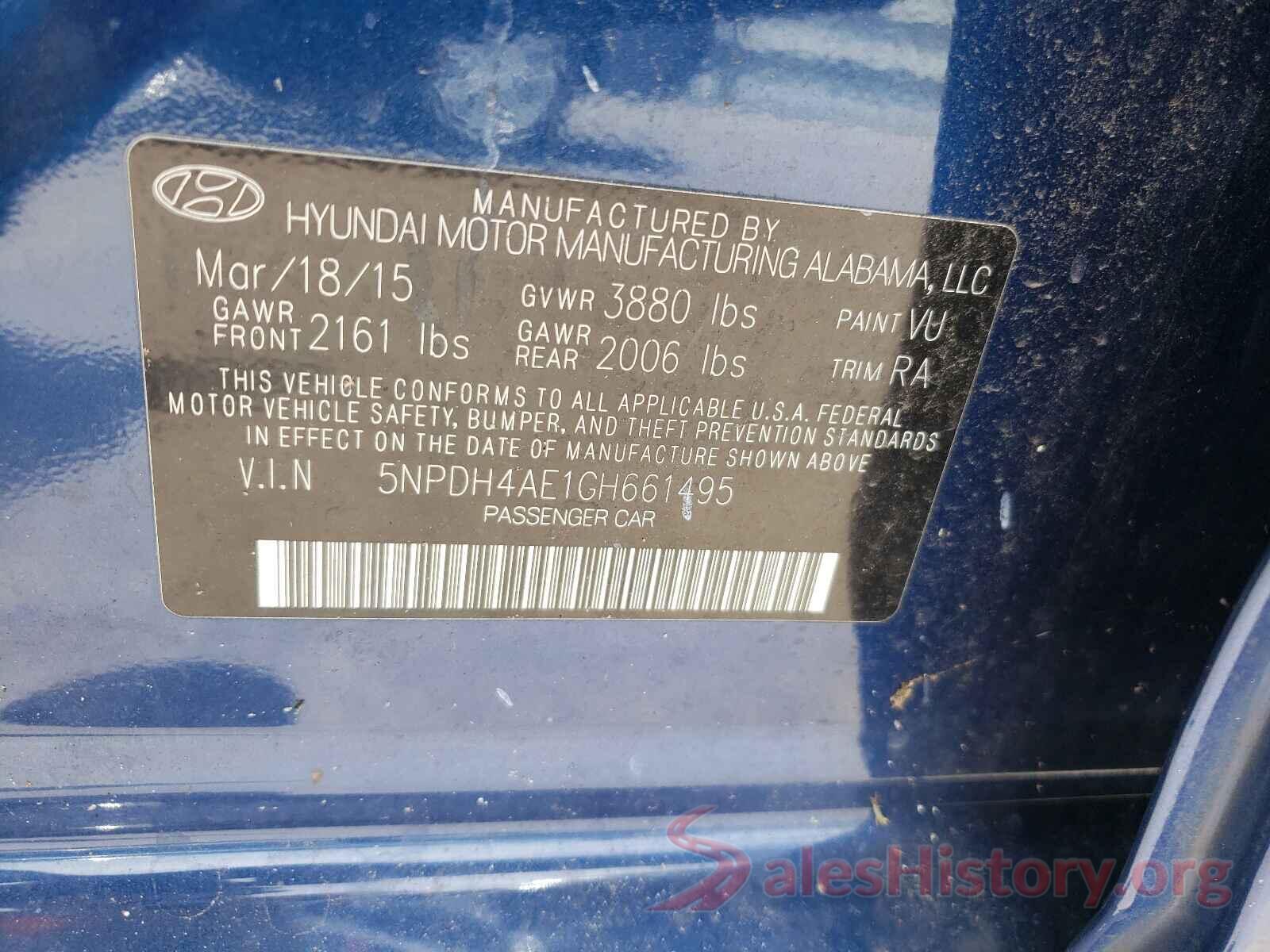 5NPDH4AE1GH661495 2016 HYUNDAI ELANTRA