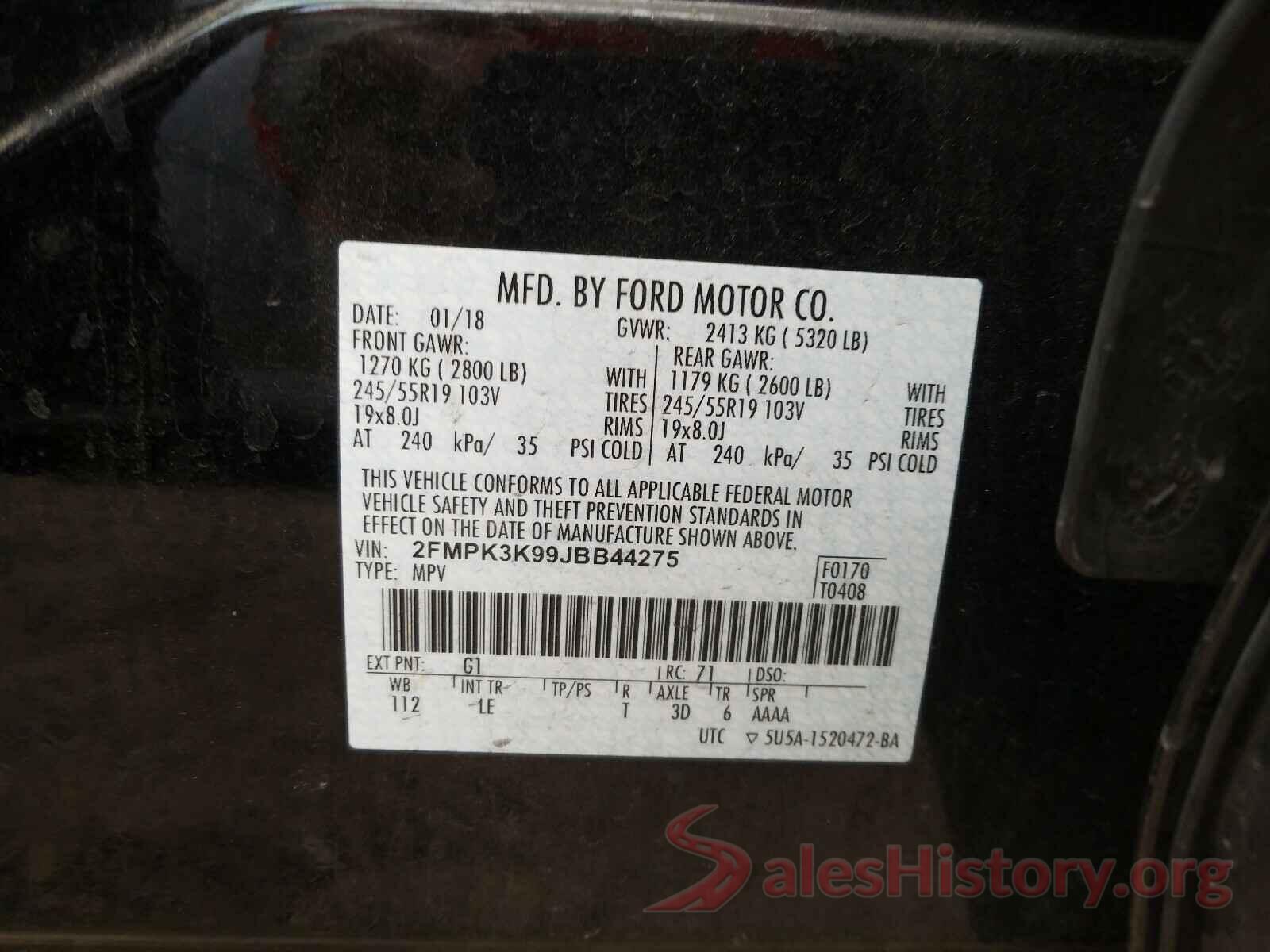 2FMPK3K99JBB44275 2018 FORD EDGE