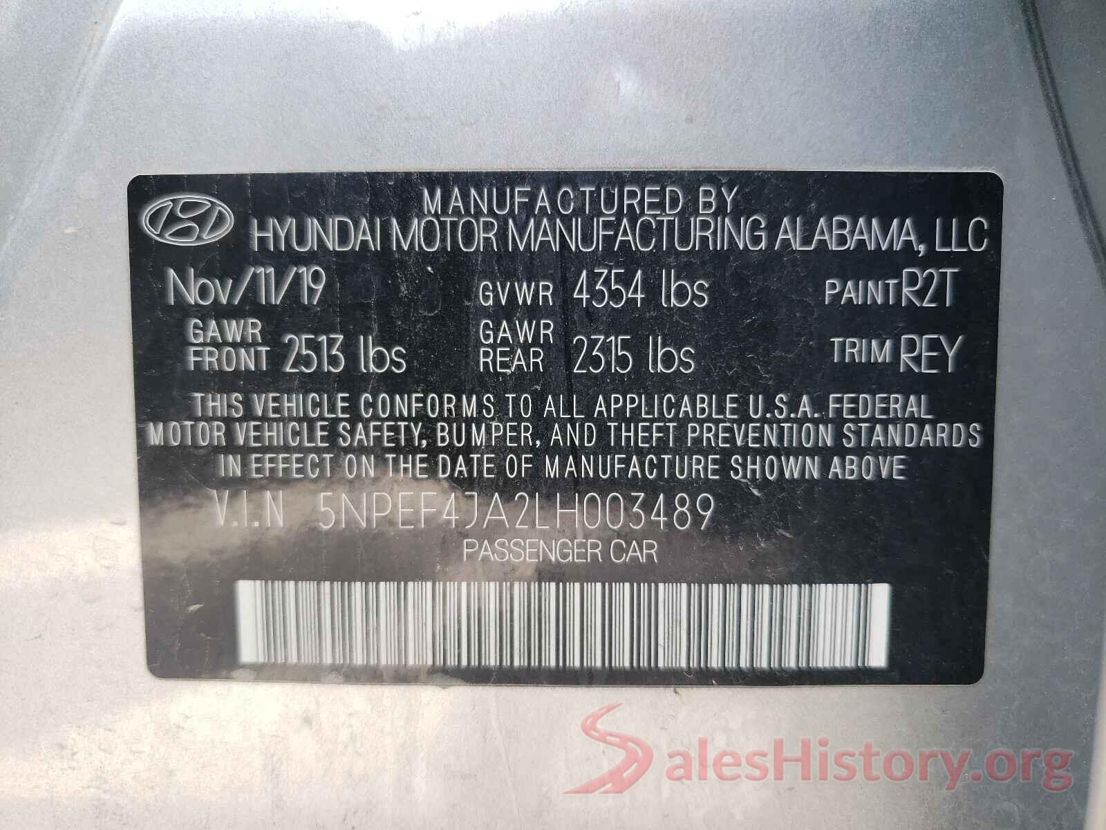 5NPEF4JA2LH003489 2020 HYUNDAI SONATA