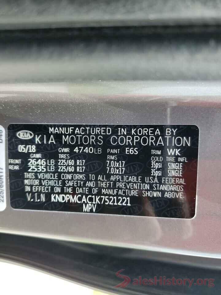 KNDPMCAC1K7521221 2019 KIA SPORTAGE