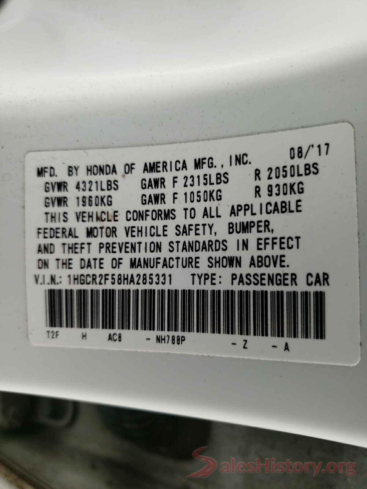 1HGCR2F58HA285331 2017 HONDA ACCORD