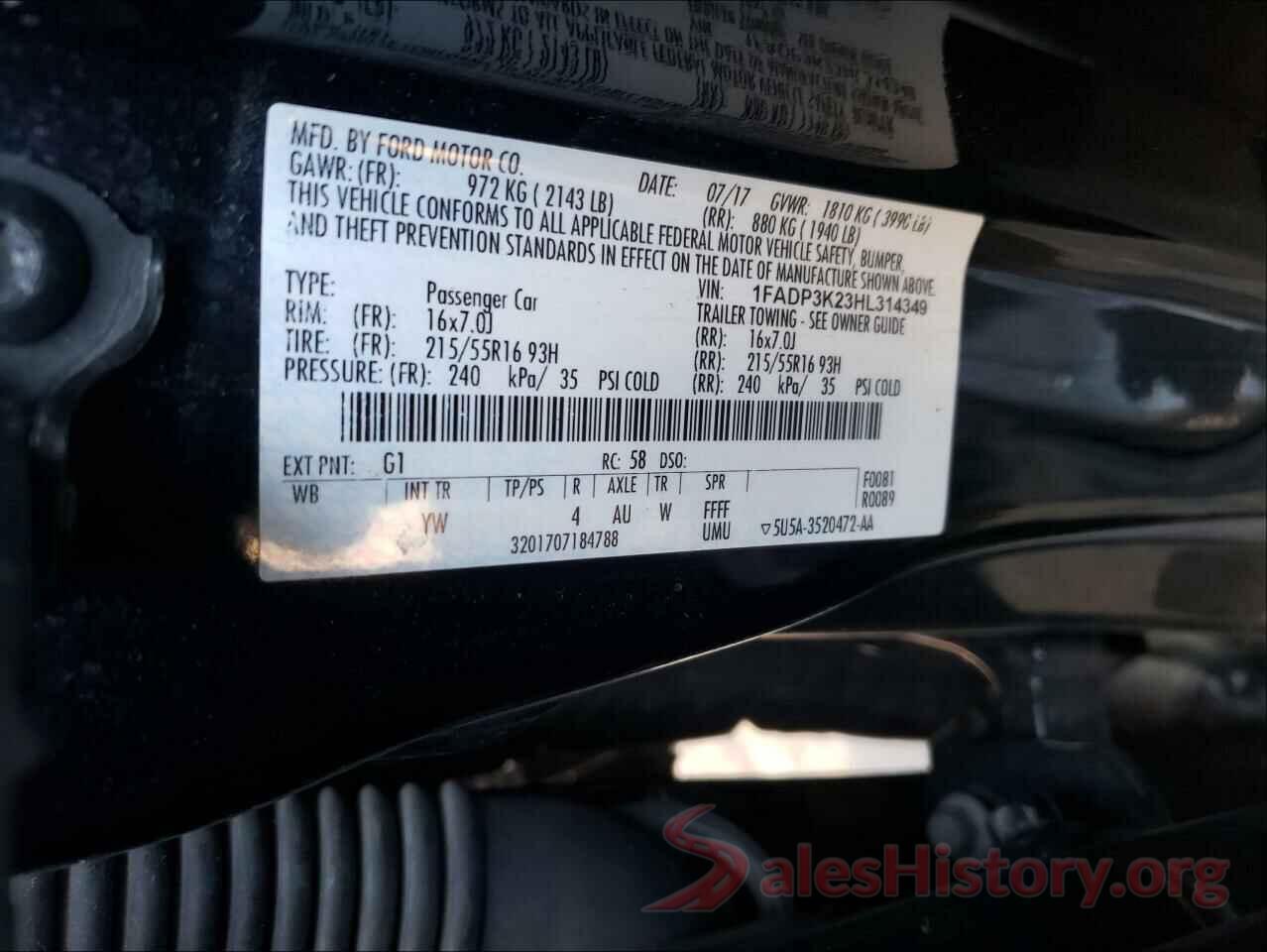 1FADP3K23HL314349 2017 FORD FOCUS