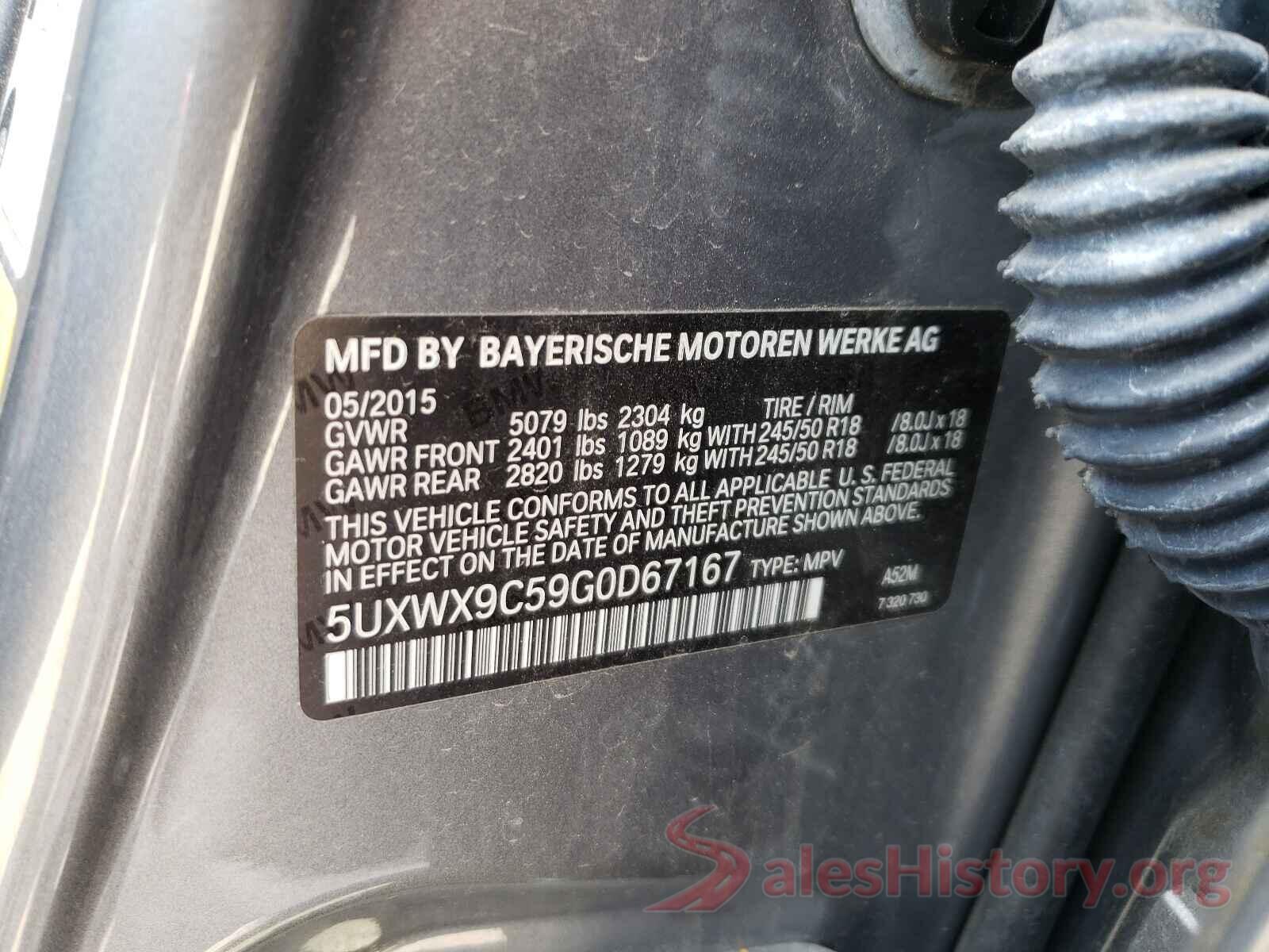 5UXWX9C59G0D67167 2016 BMW X3