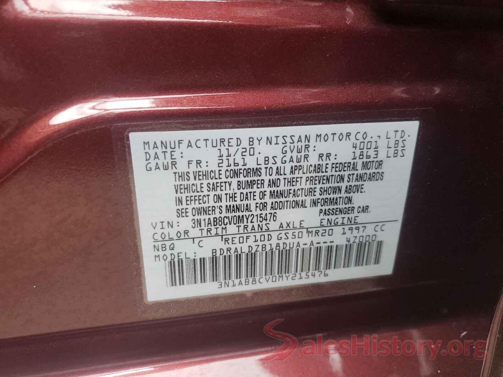 3N1AB8CV0MY215476 2021 NISSAN SENTRA