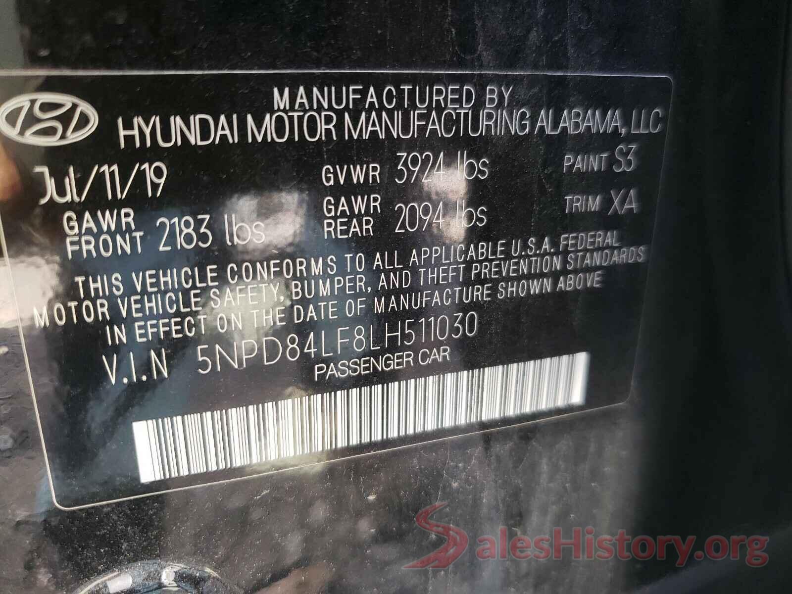 5NPD84LF8LH511030 2020 HYUNDAI ELANTRA