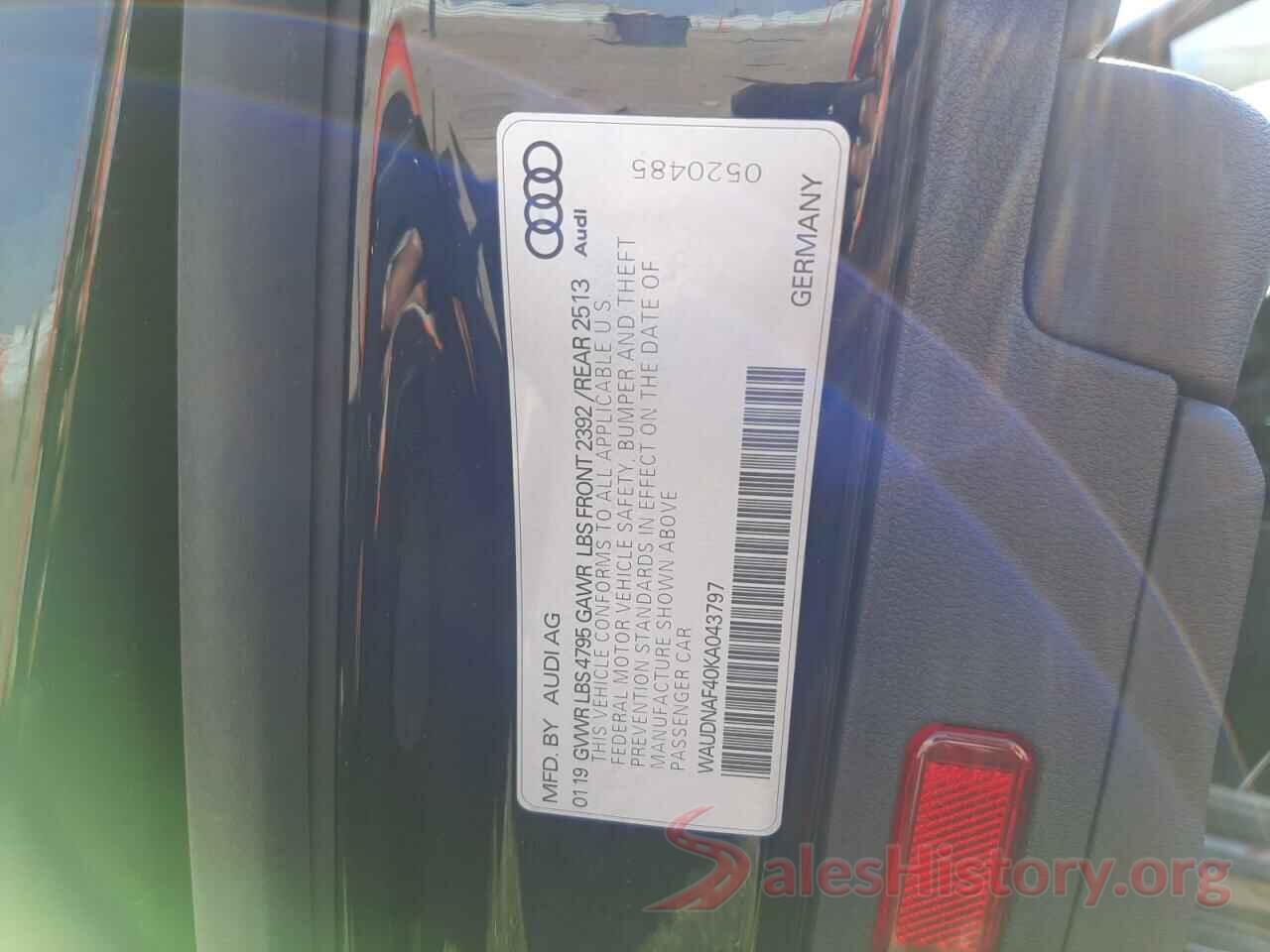 WAUDNAF40KA043797 2019 AUDI A4