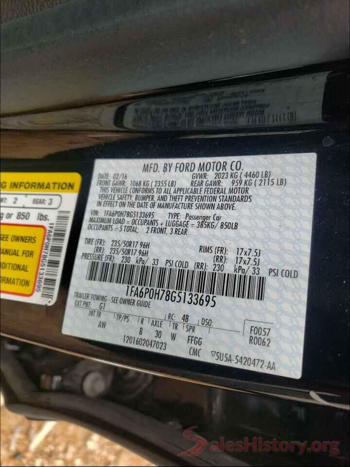 1FA6P0H78G5133695 2016 FORD FUSION