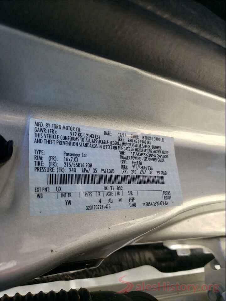 1FADP3K28HL241009 2017 FORD FOCUS