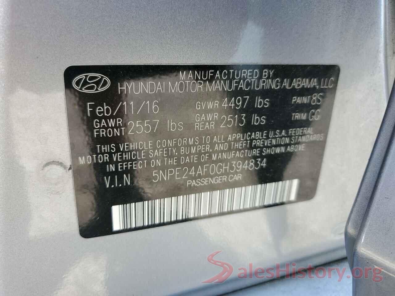 5NPE24AF0GH394834 2016 HYUNDAI SONATA