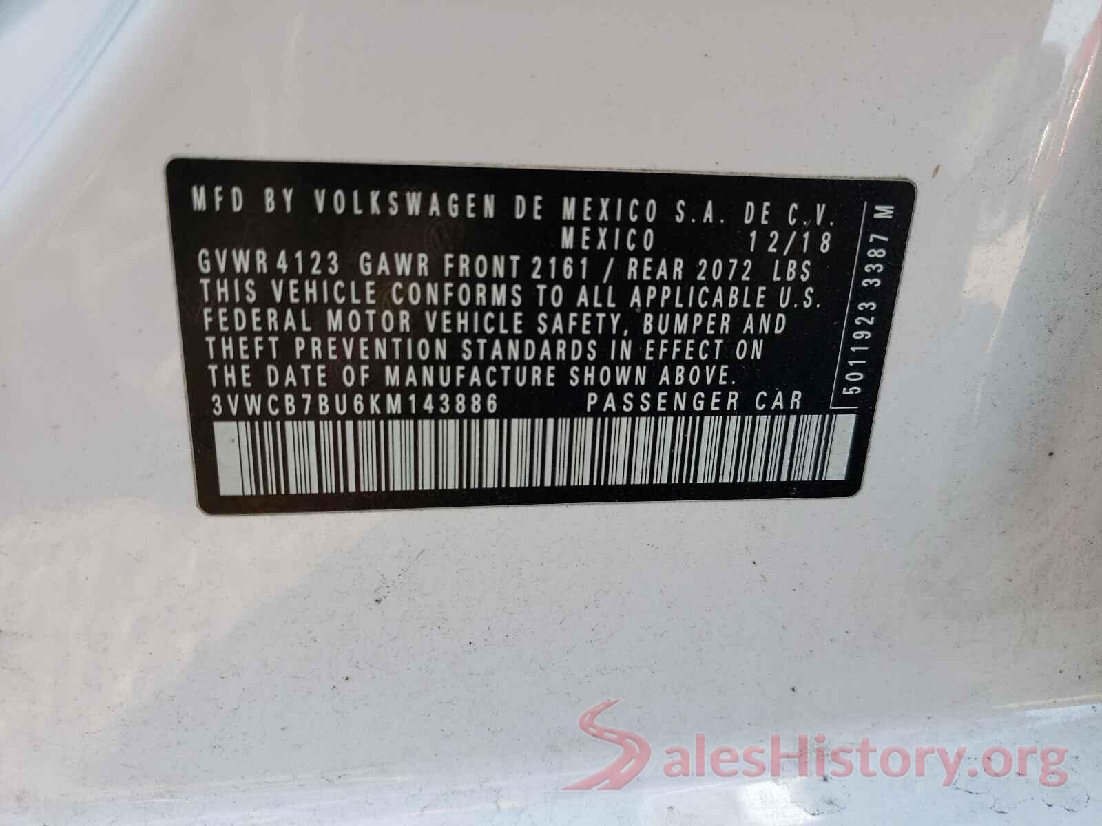 3VWCB7BU6KM143886 2019 VOLKSWAGEN JETTA