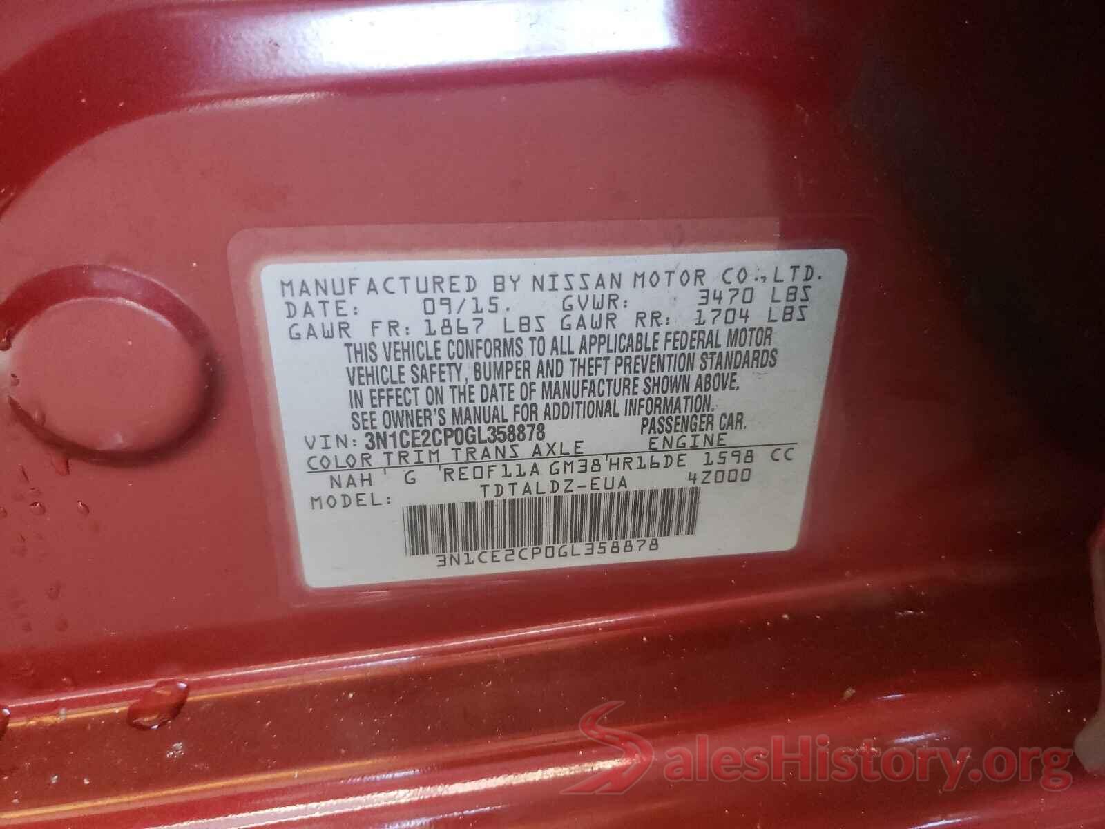 3N1CE2CP0GL358878 2016 NISSAN VERSA