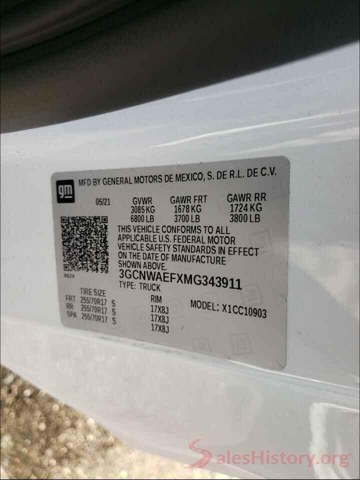 3GCNWAEFXMG343911 2021 CHEVROLET SILVERADO