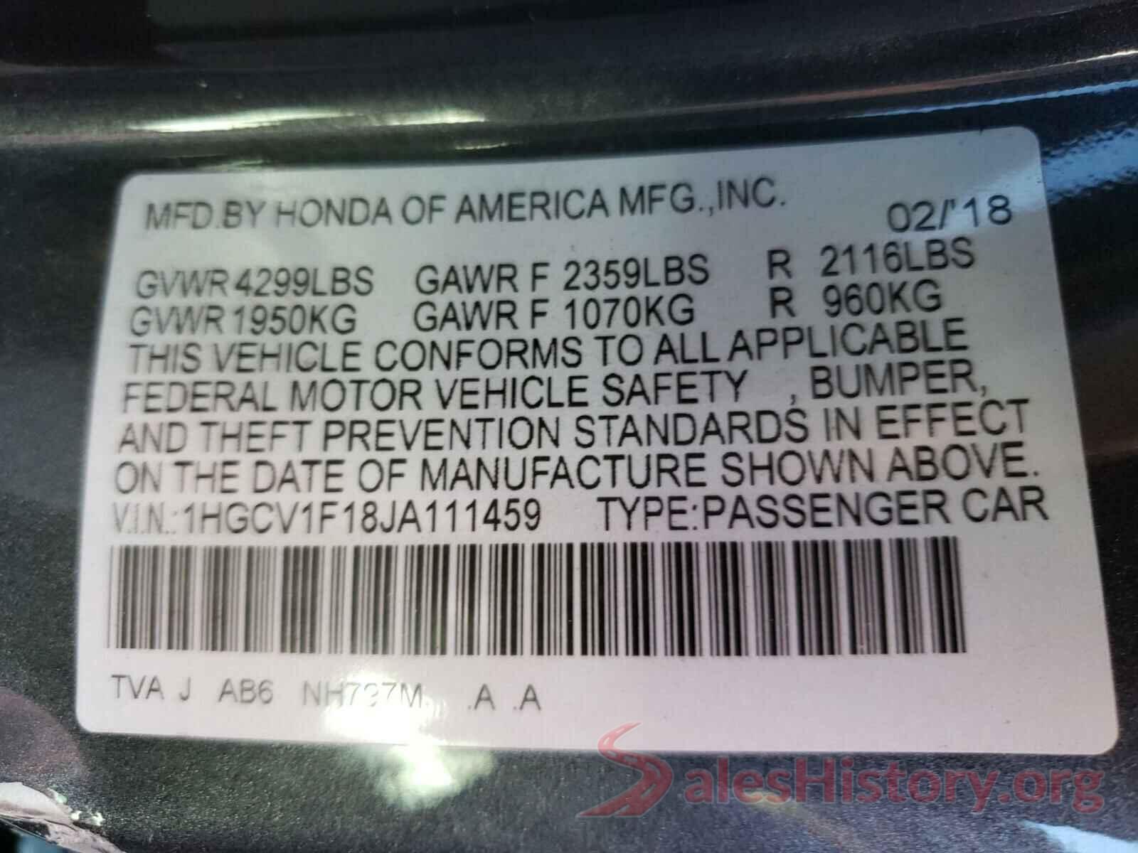 1HGCV1F18JA111459 2018 HONDA ACCORD