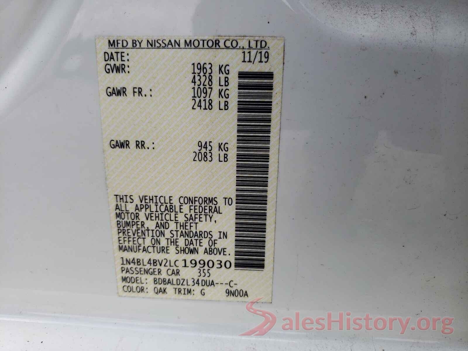 1N4BL4BV2LC199030 2020 NISSAN ALTIMA