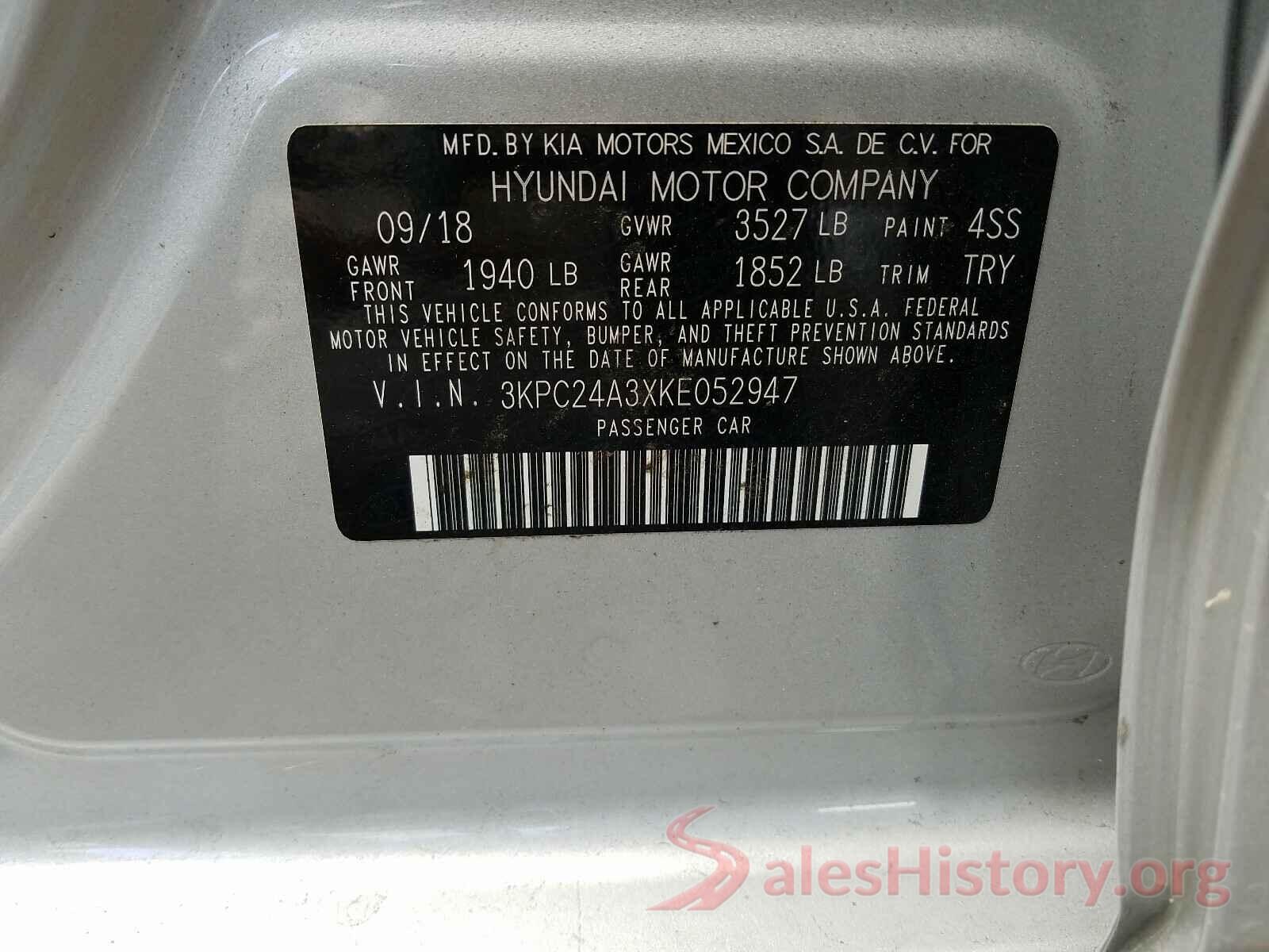 3KPC24A3XKE052947 2019 HYUNDAI ACCENT