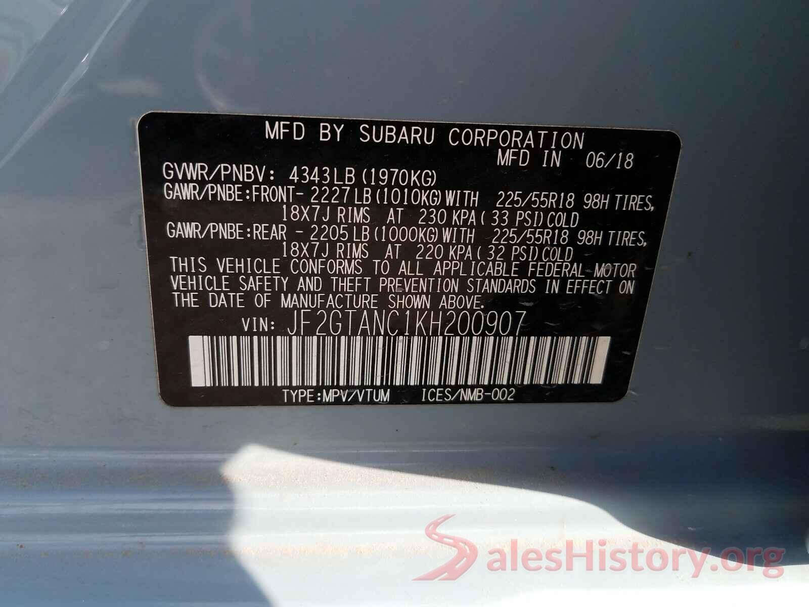 JF2GTANC1KH200907 2019 SUBARU CROSSTREK