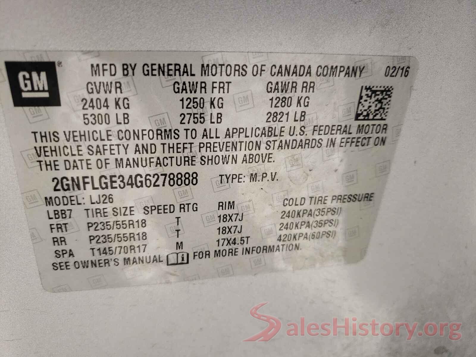 2GNFLGE34G6278888 2016 CHEVROLET EQUINOX