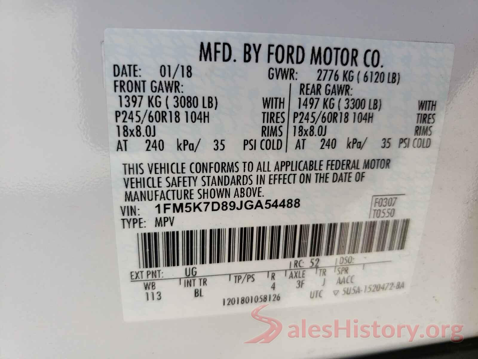 1FM5K7D89JGA54488 2018 FORD EXPLORER