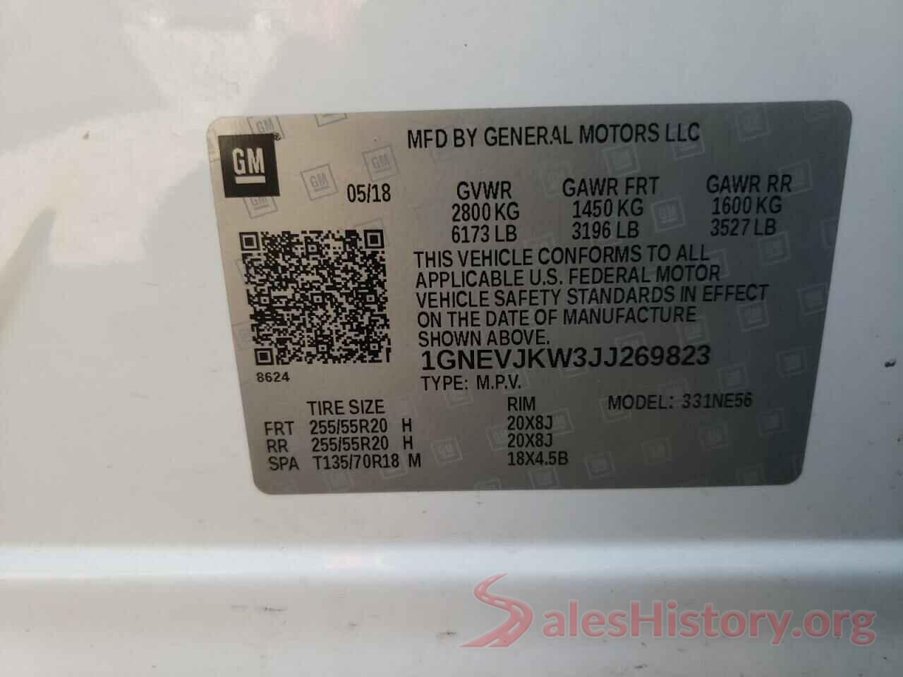 1GNEVJKW3JJ269823 2018 CHEVROLET TRAVERSE