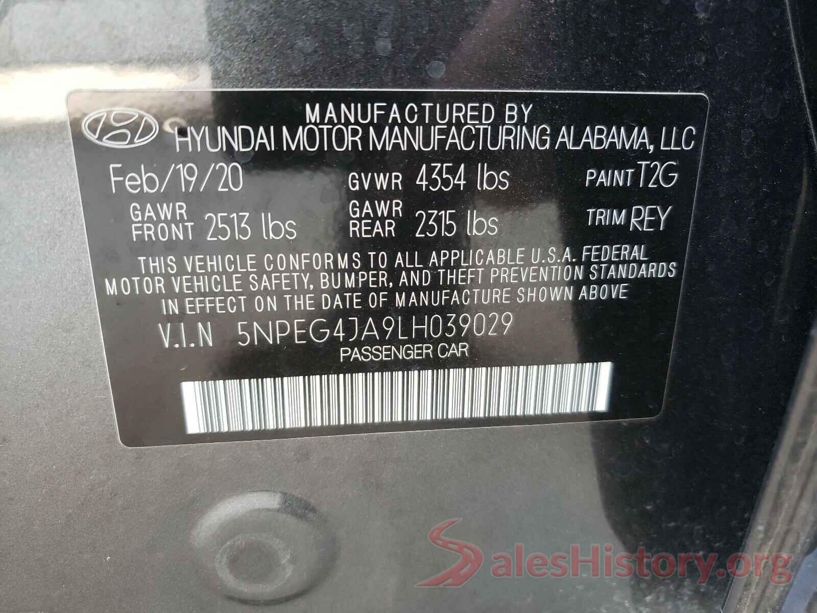 5NPEG4JA9LH039029 2020 HYUNDAI SONATA