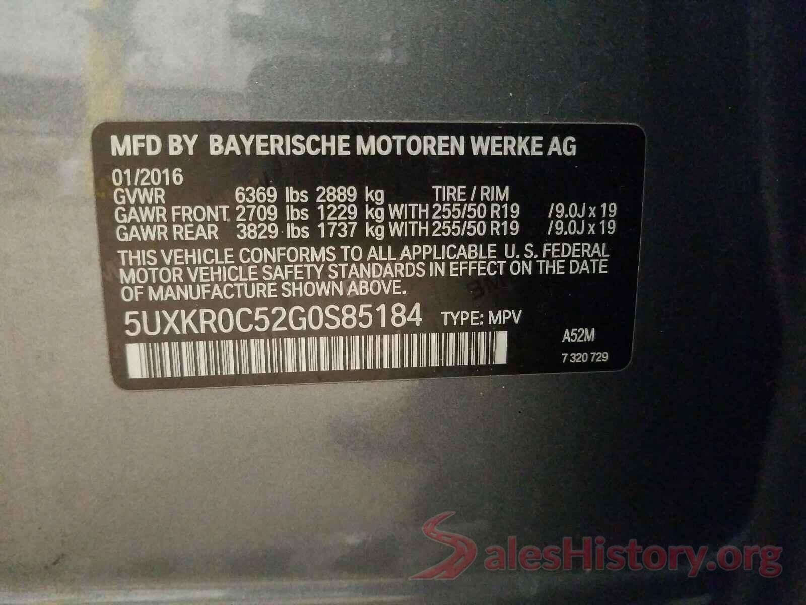 5UXKR0C52G0S85184 2016 BMW X5