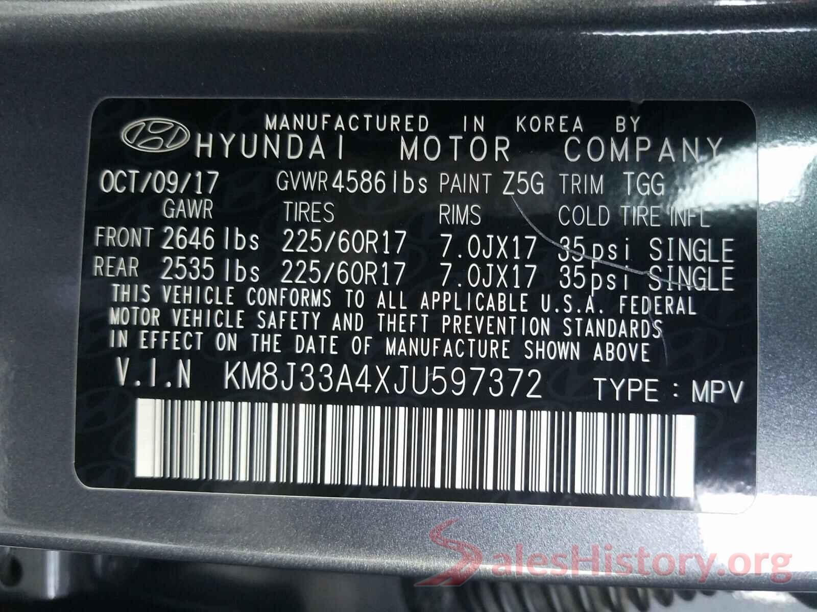 KM8J33A4XJU597372 2018 HYUNDAI TUCSON