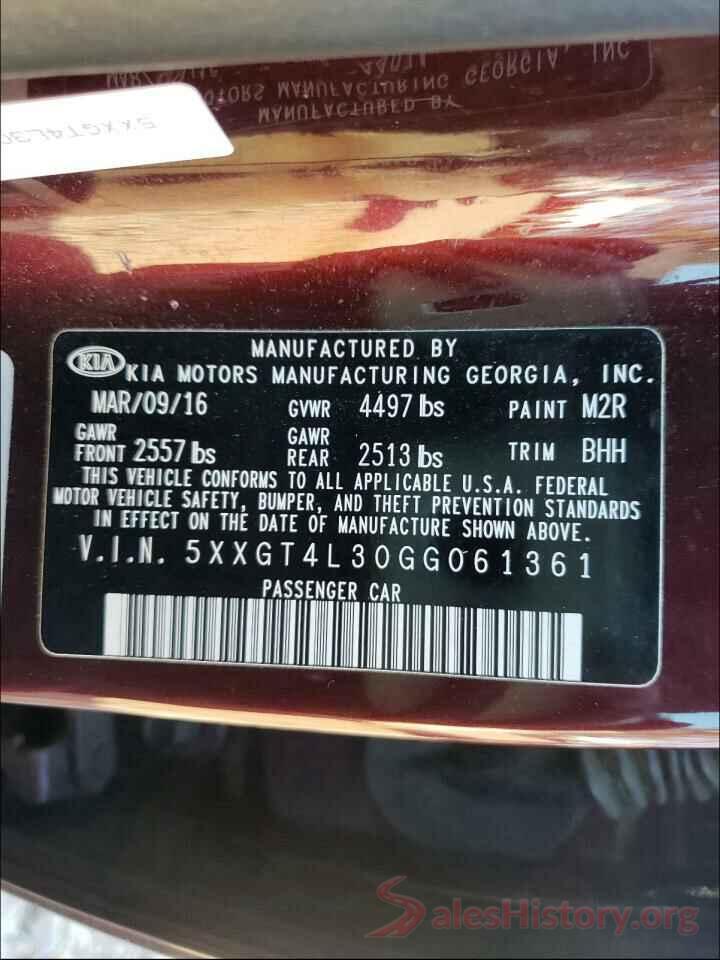 5XXGT4L30GG061361 2016 KIA OPTIMA