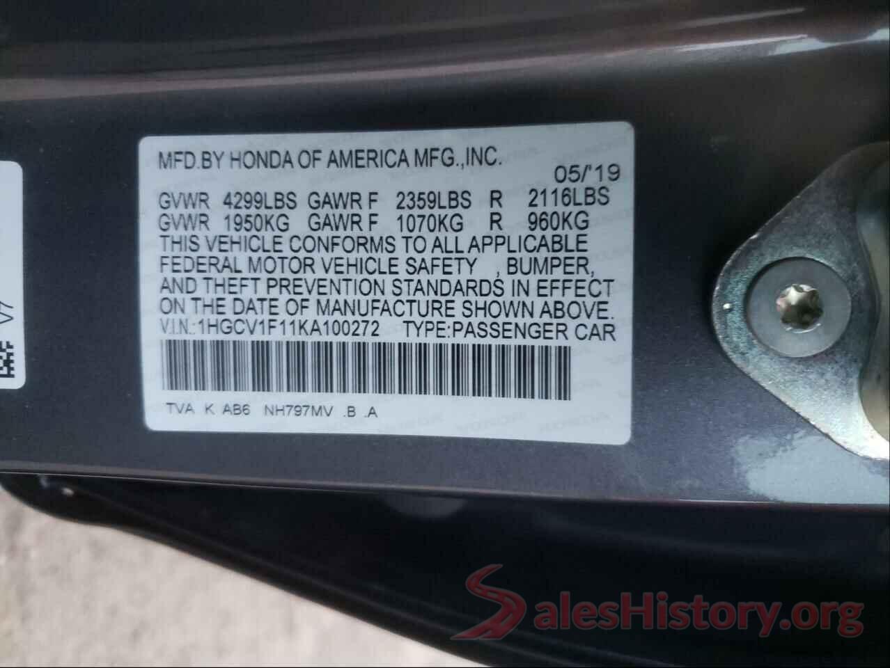 1HGCV1F11KA100272 2019 HONDA ACCORD