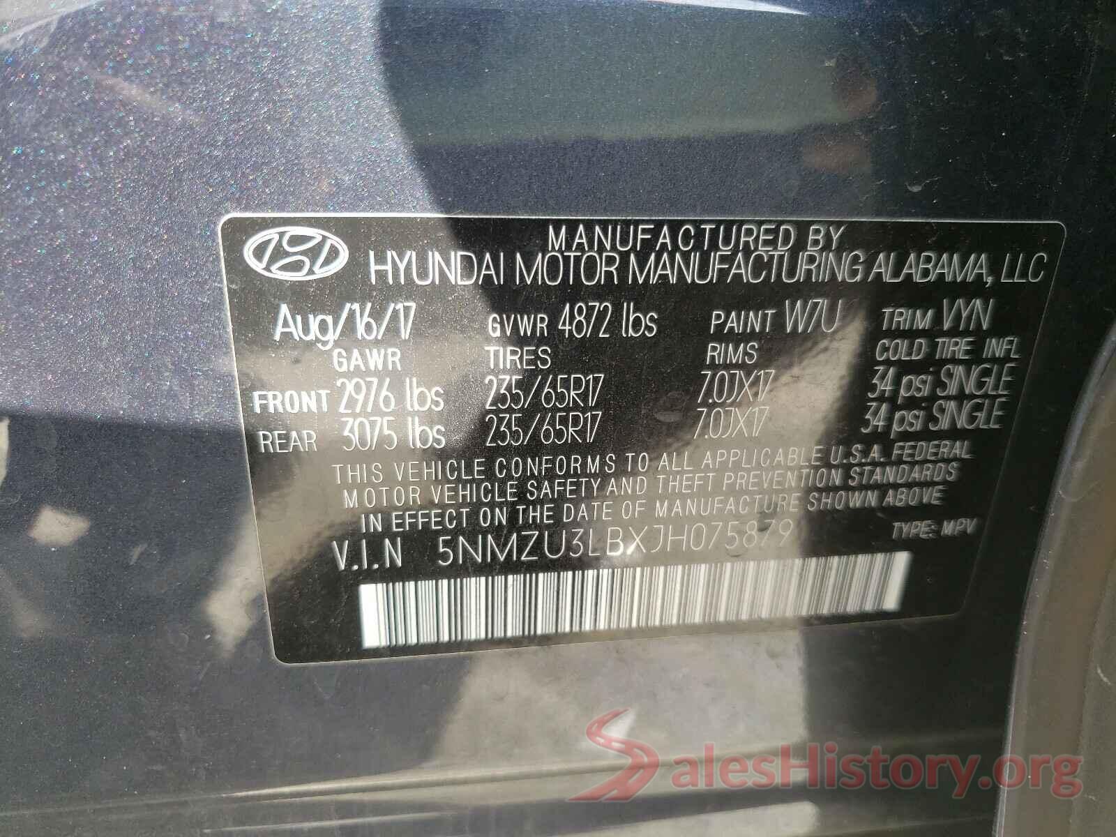 5NMZU3LBXJH075879 2018 HYUNDAI SANTA FE