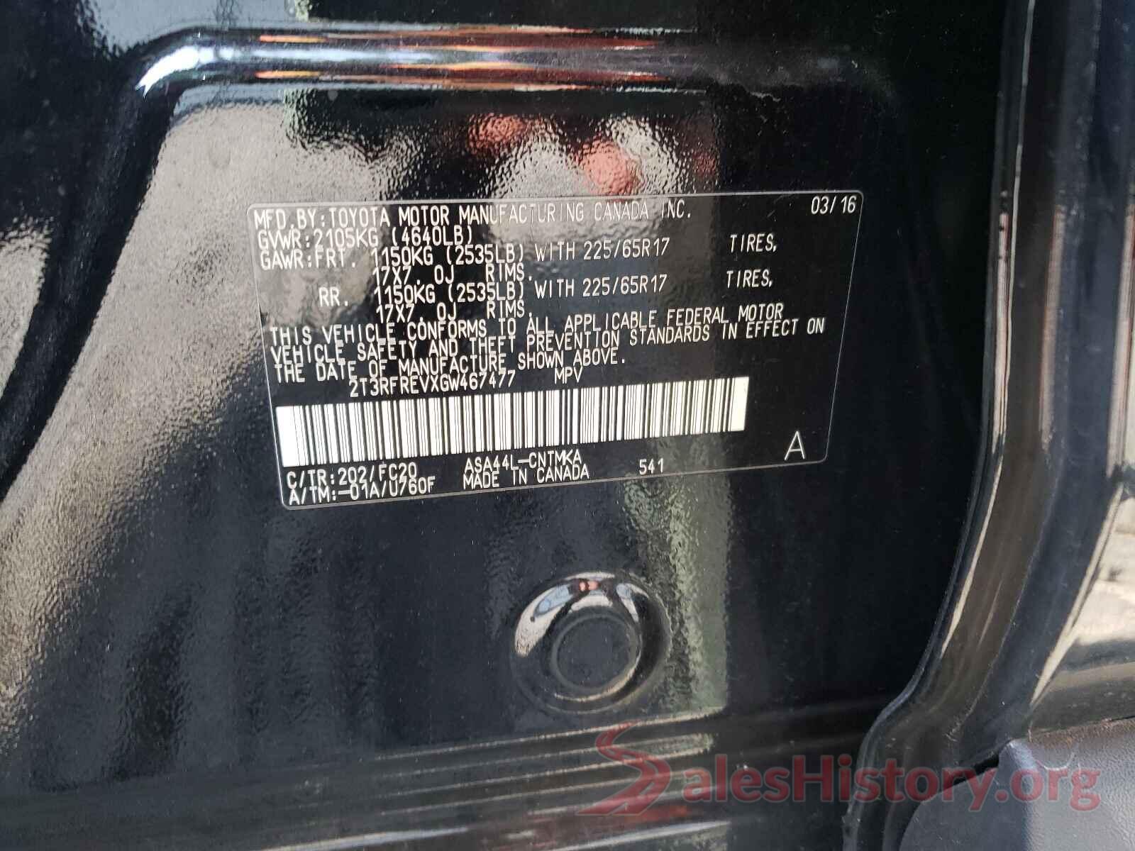 2T3RFREVXGW467477 2016 TOYOTA RAV4