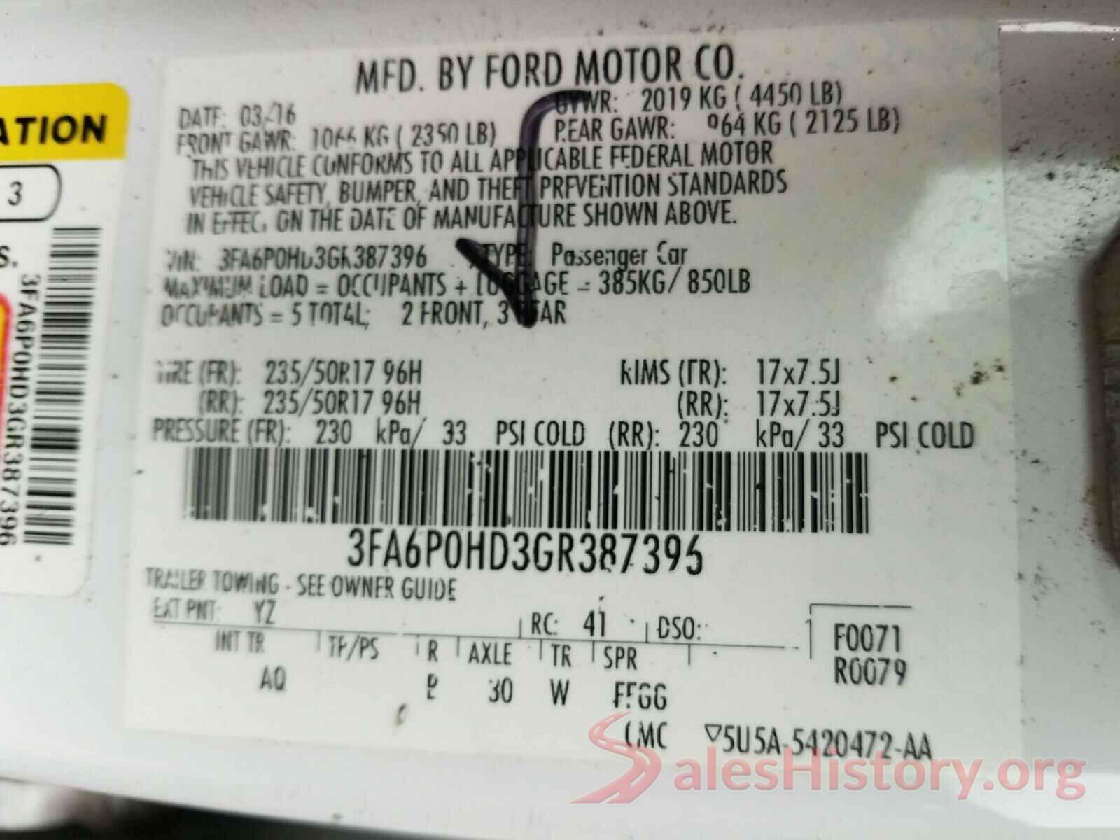 3FA6P0HD3GR387396 2016 FORD FUSION