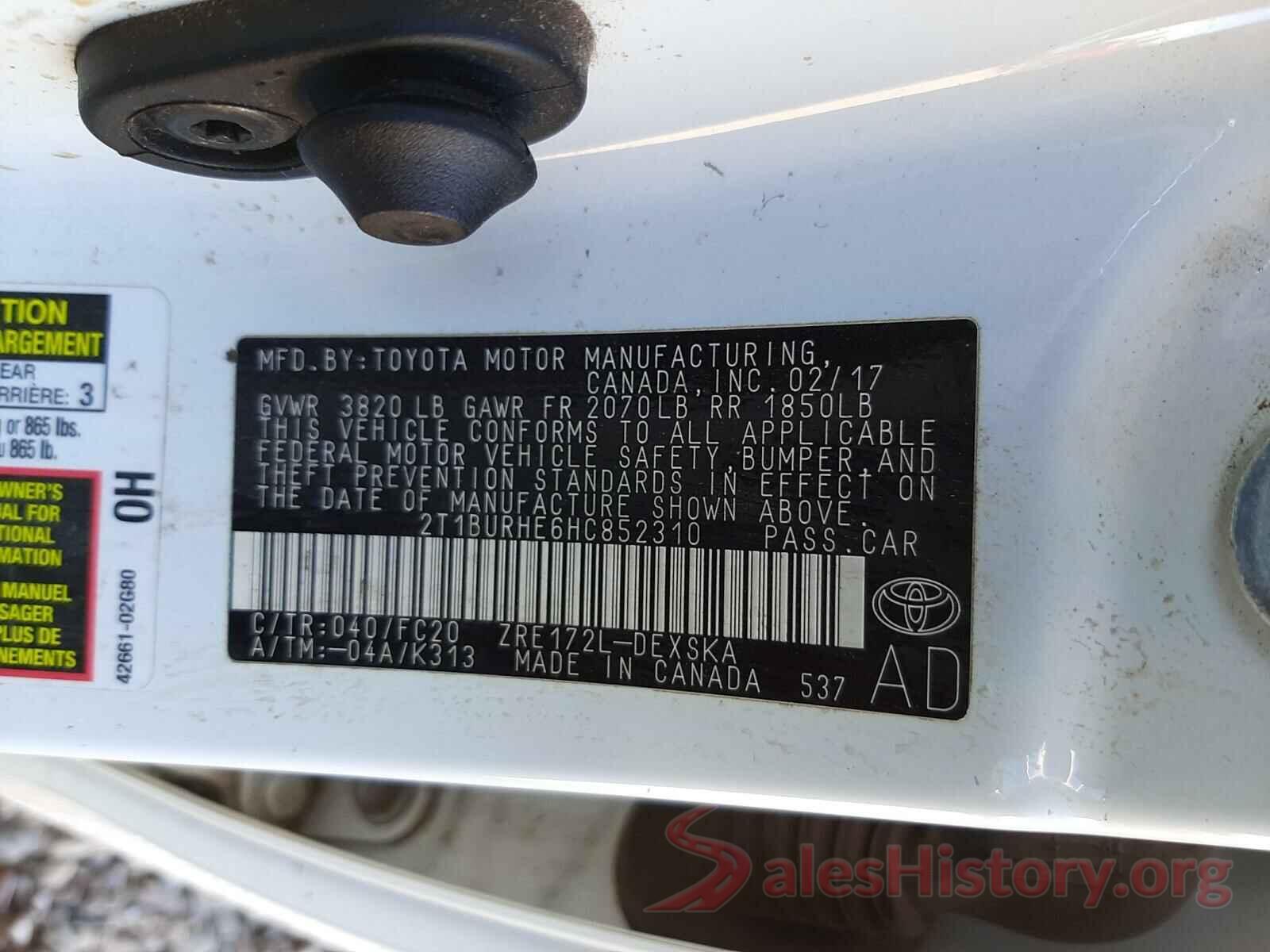 2T1BURHE6HC852310 2017 TOYOTA COROLLA