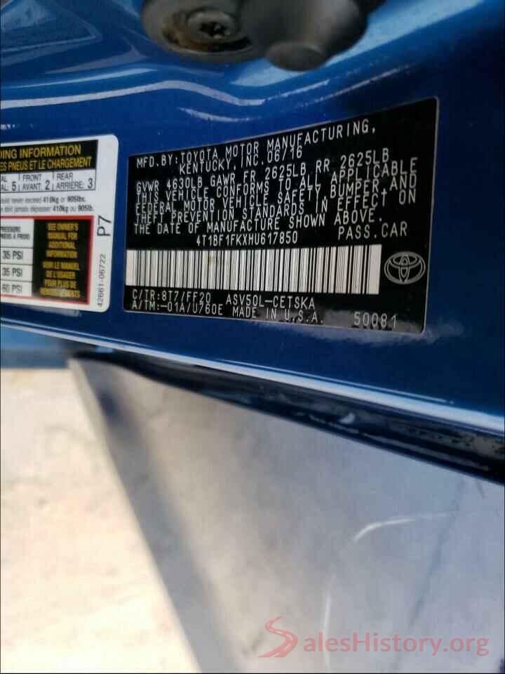 4T1BF1FKXHU617850 2017 TOYOTA CAMRY