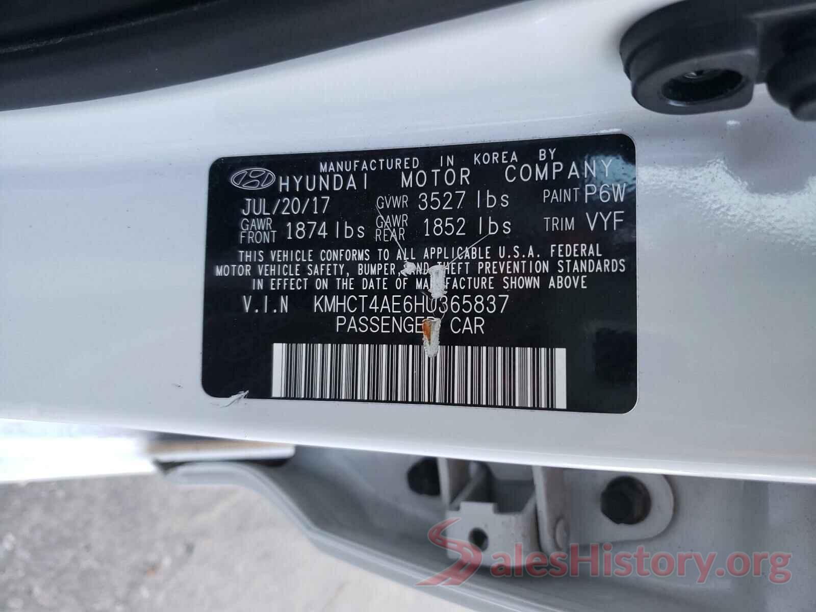 KMHCT4AE6HU365837 2017 HYUNDAI ACCENT