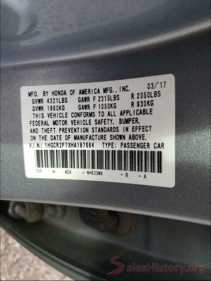 1HGCR2F7XHA187984 2017 HONDA ACCORD