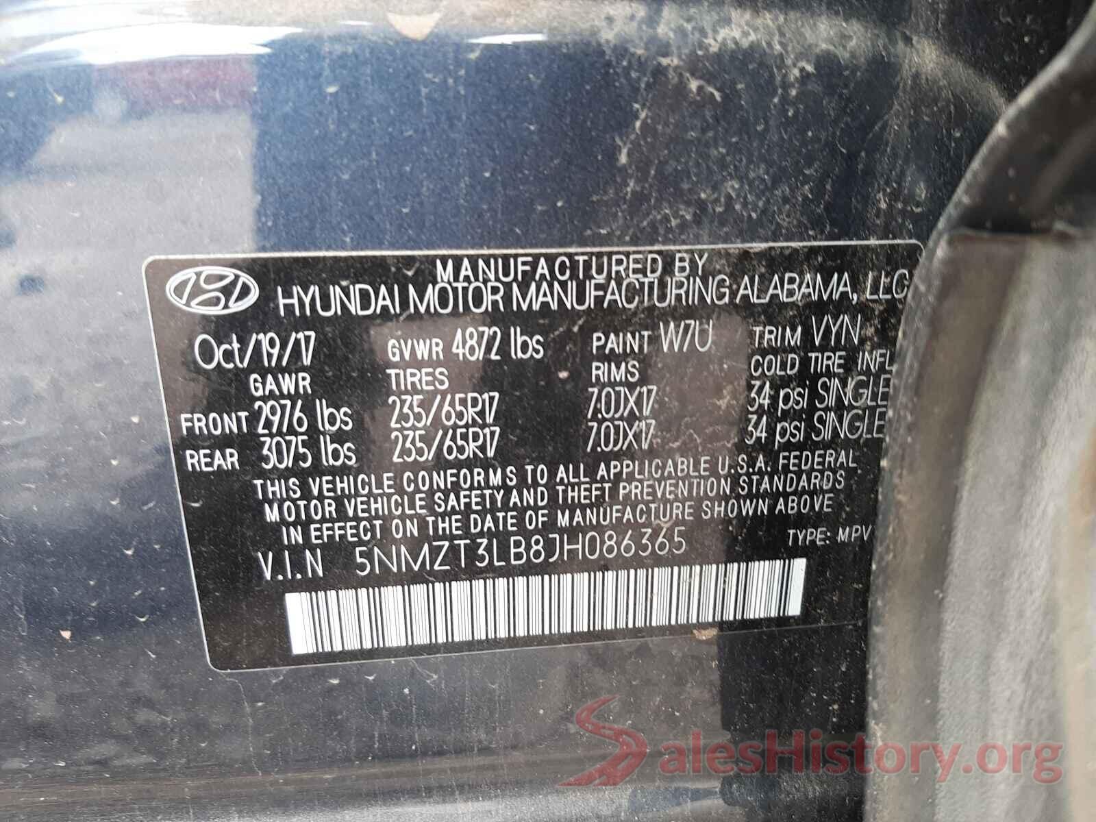 5NMZT3LB8JH086365 2018 HYUNDAI SANTA FE