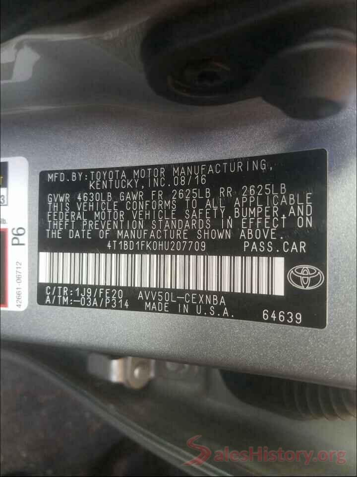 4T1BD1FK0HU207709 2017 TOYOTA CAMRY