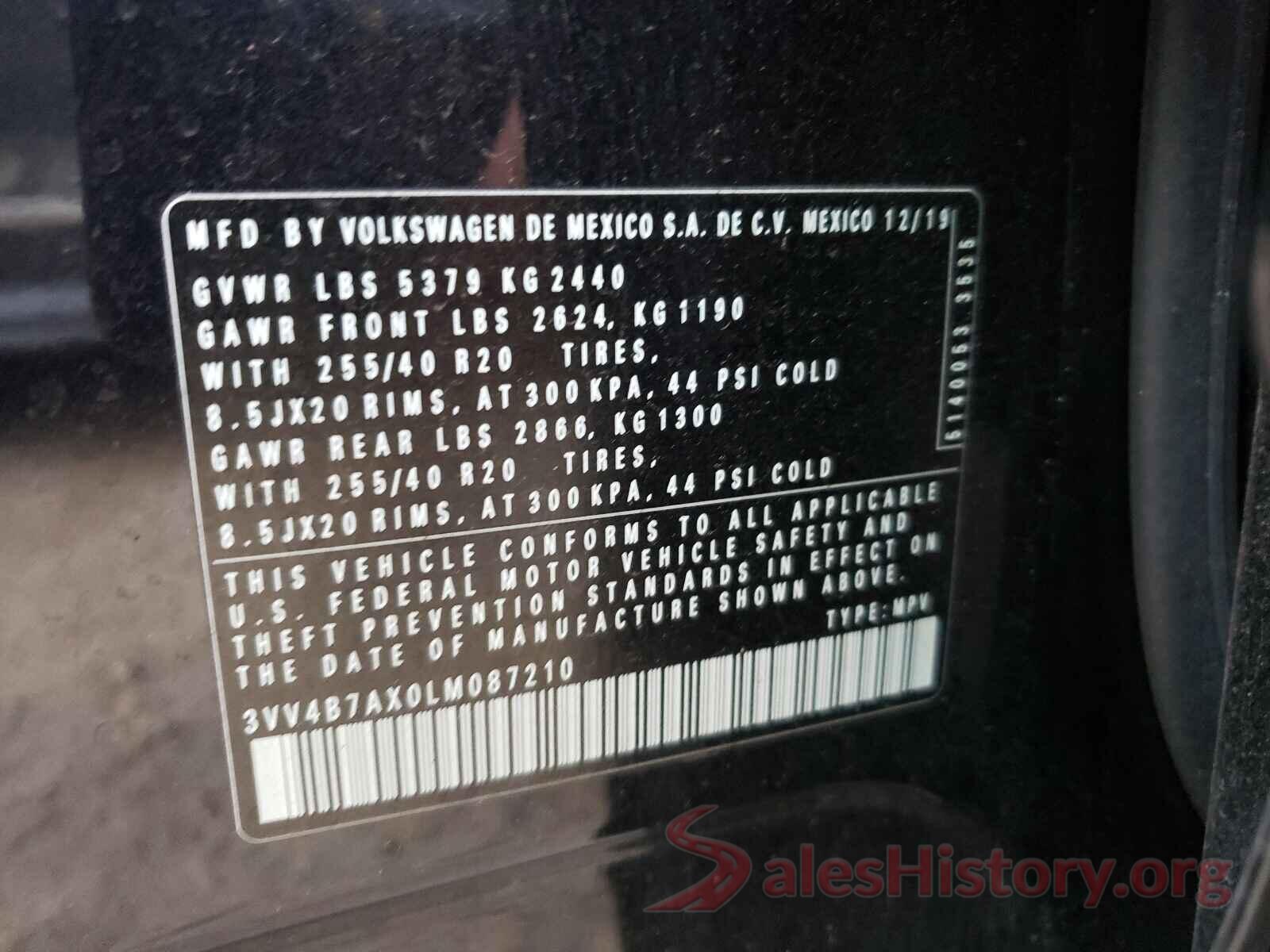 3VV4B7AX0LM087210 2020 VOLKSWAGEN TIGUAN