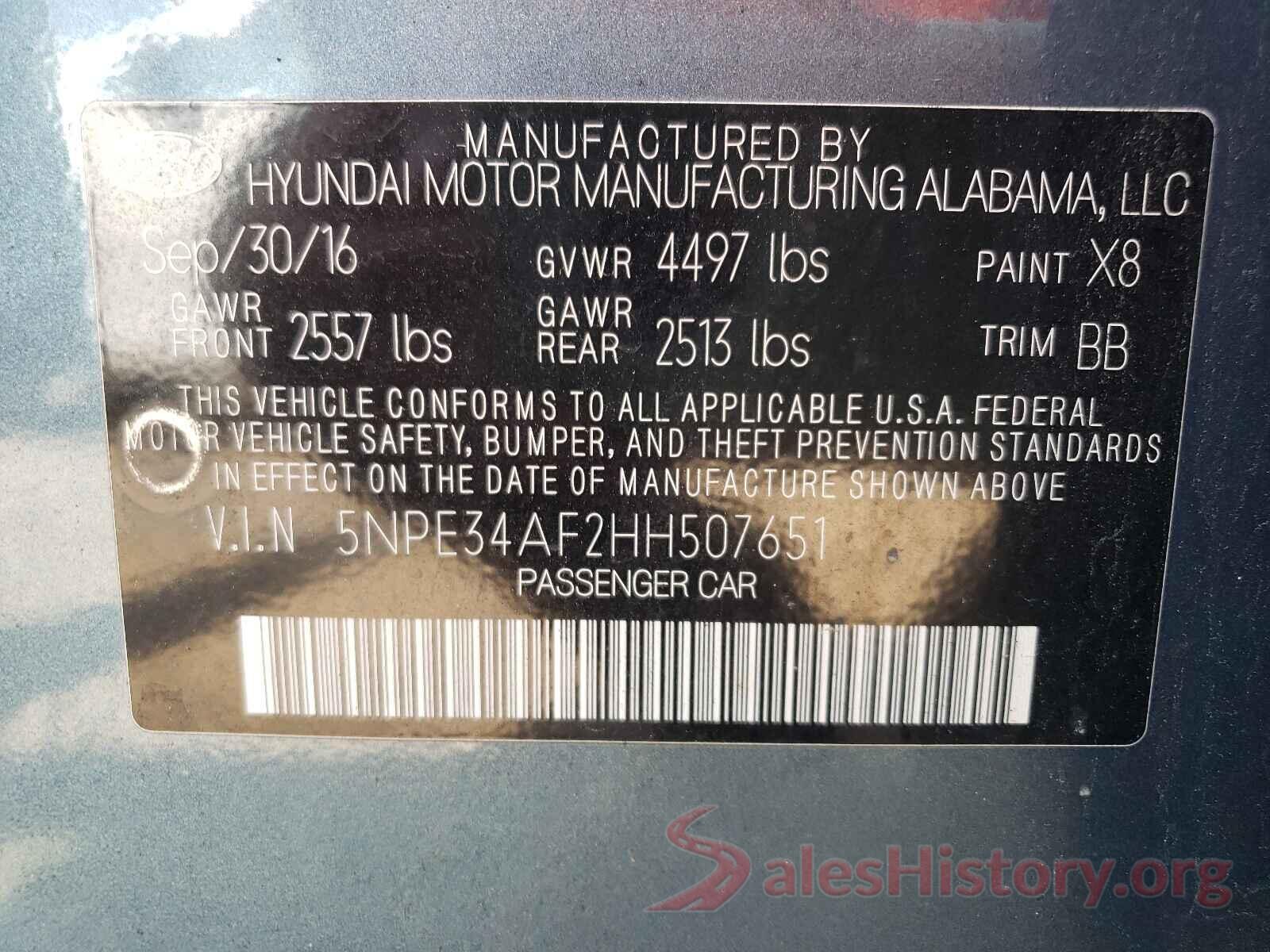 5NPE34AF2HH507651 2017 HYUNDAI SONATA