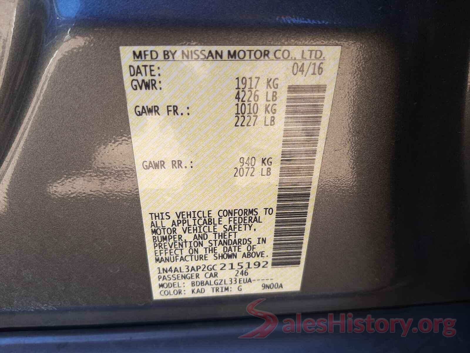 1N4AL3AP2GC215192 2016 NISSAN ALTIMA