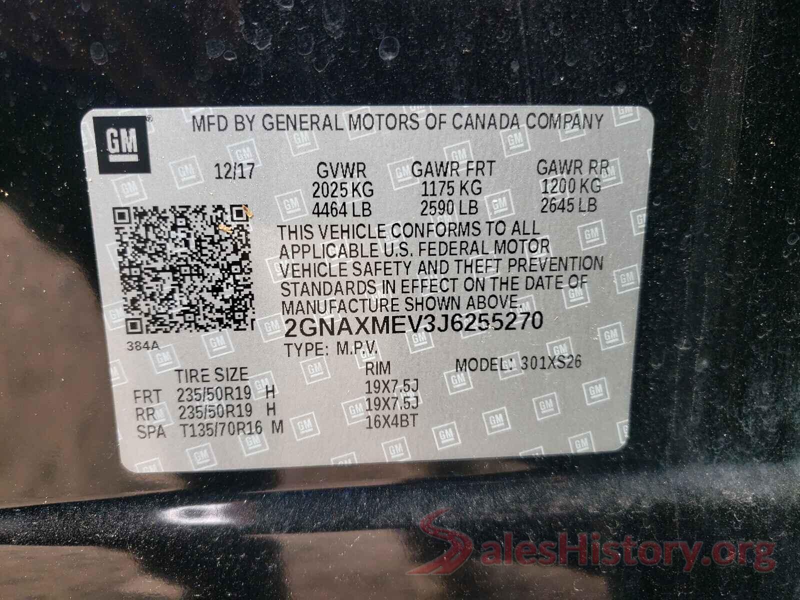 2GNAXMEV3J6255270 2018 CHEVROLET EQUINOX