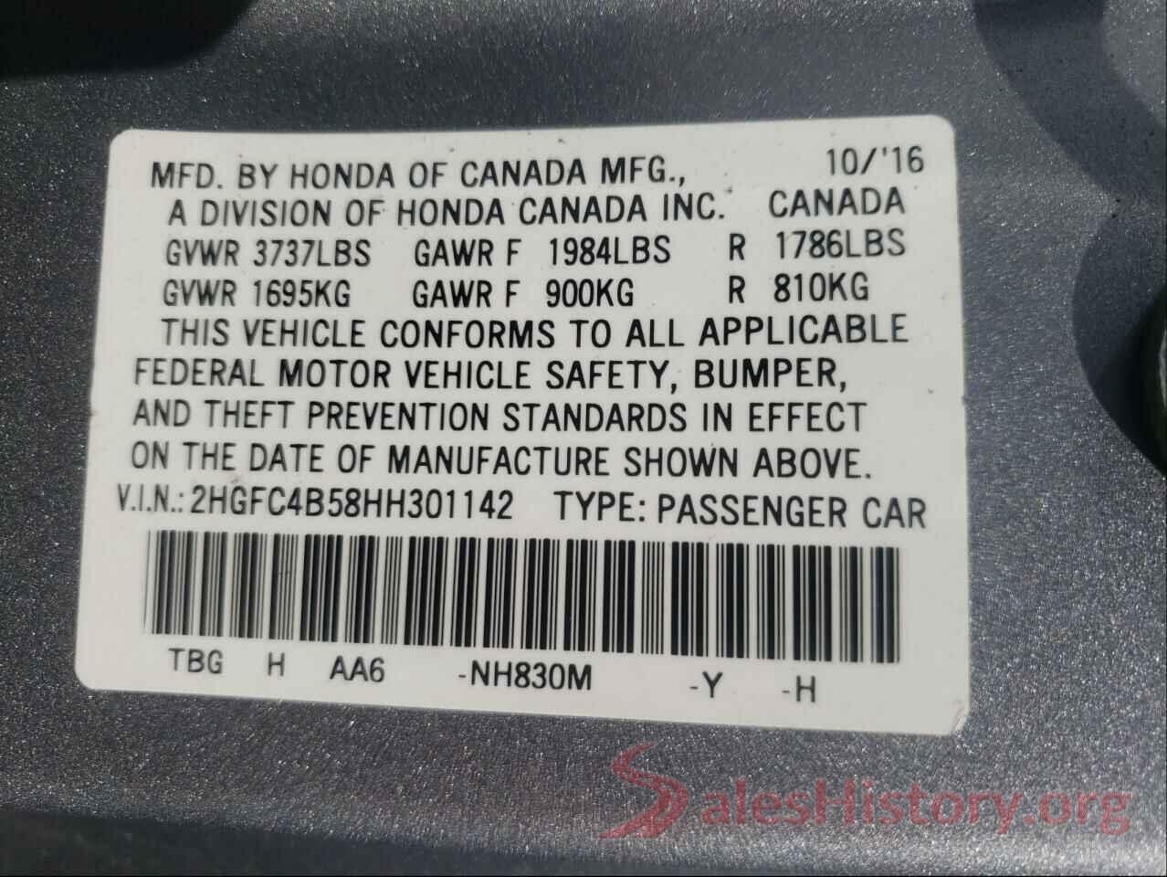 2HGFC4B58HH301142 2017 HONDA CIVIC