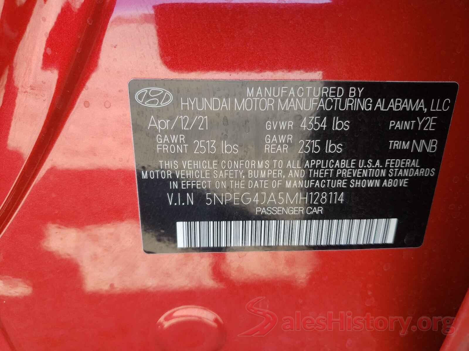 5NPEG4JA5MH128114 2021 HYUNDAI SONATA