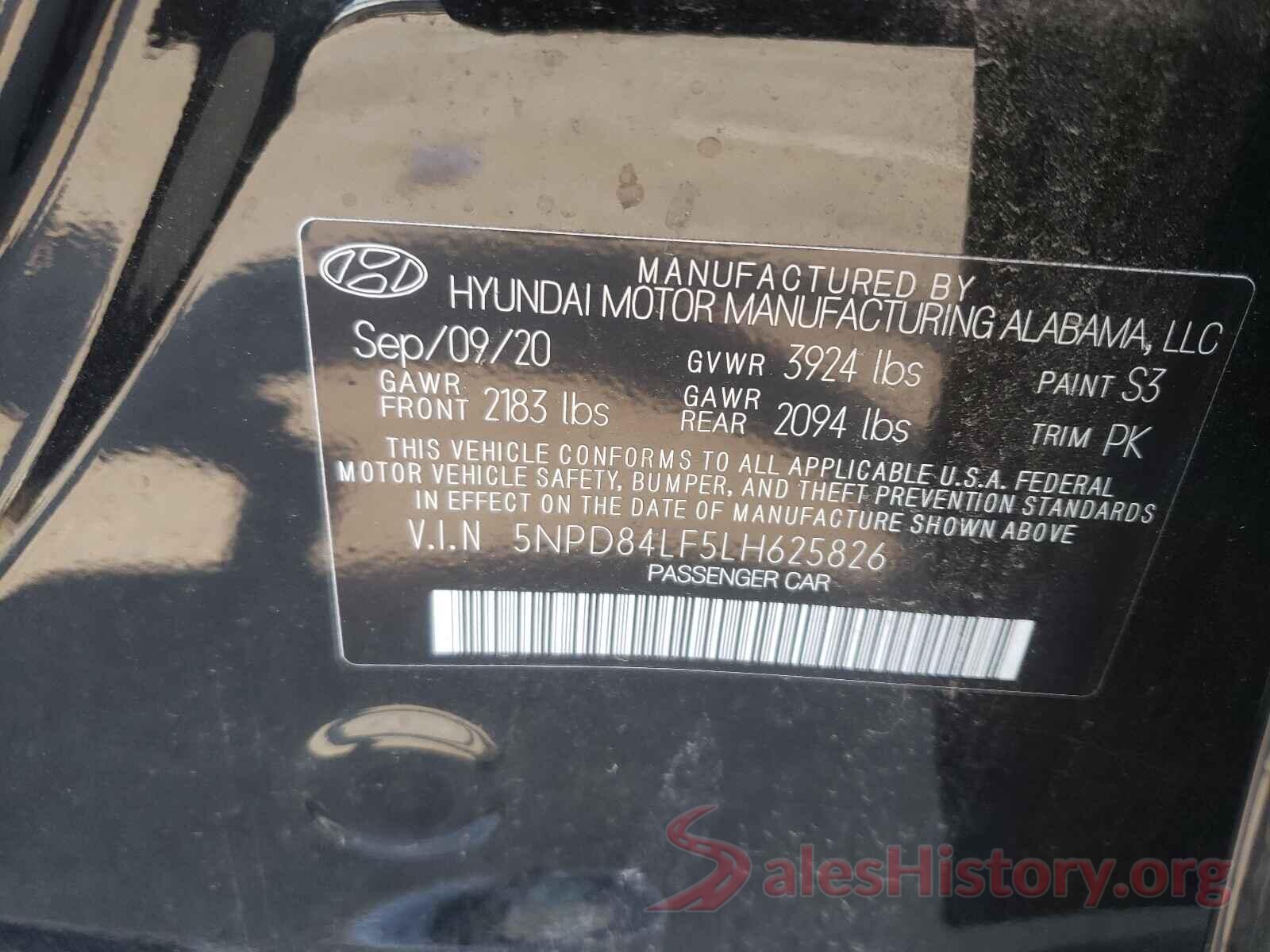 5NPD84LF5LH625826 2020 HYUNDAI ELANTRA