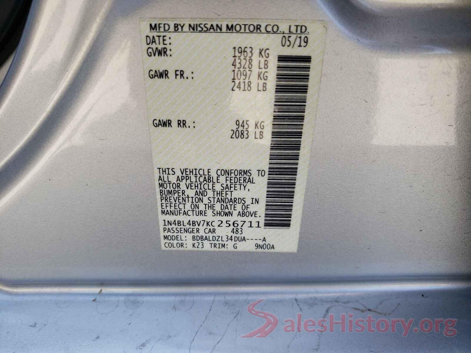 1N4BL4BV7KC256711 2019 NISSAN ALTIMA