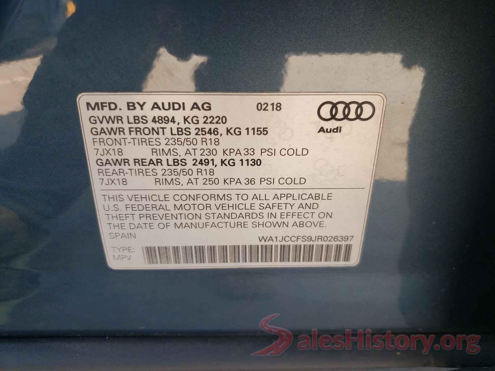 WA1JCCFS9JR026397 2018 AUDI Q3