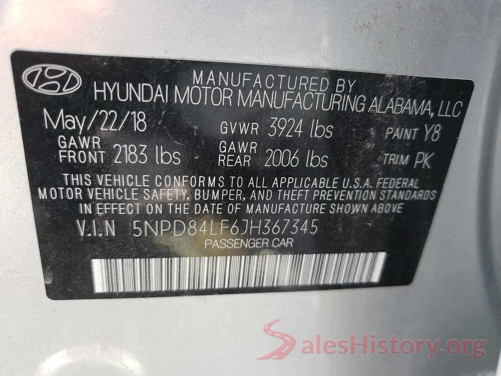 5NPD84LF6JH367345 2018 HYUNDAI ELANTRA