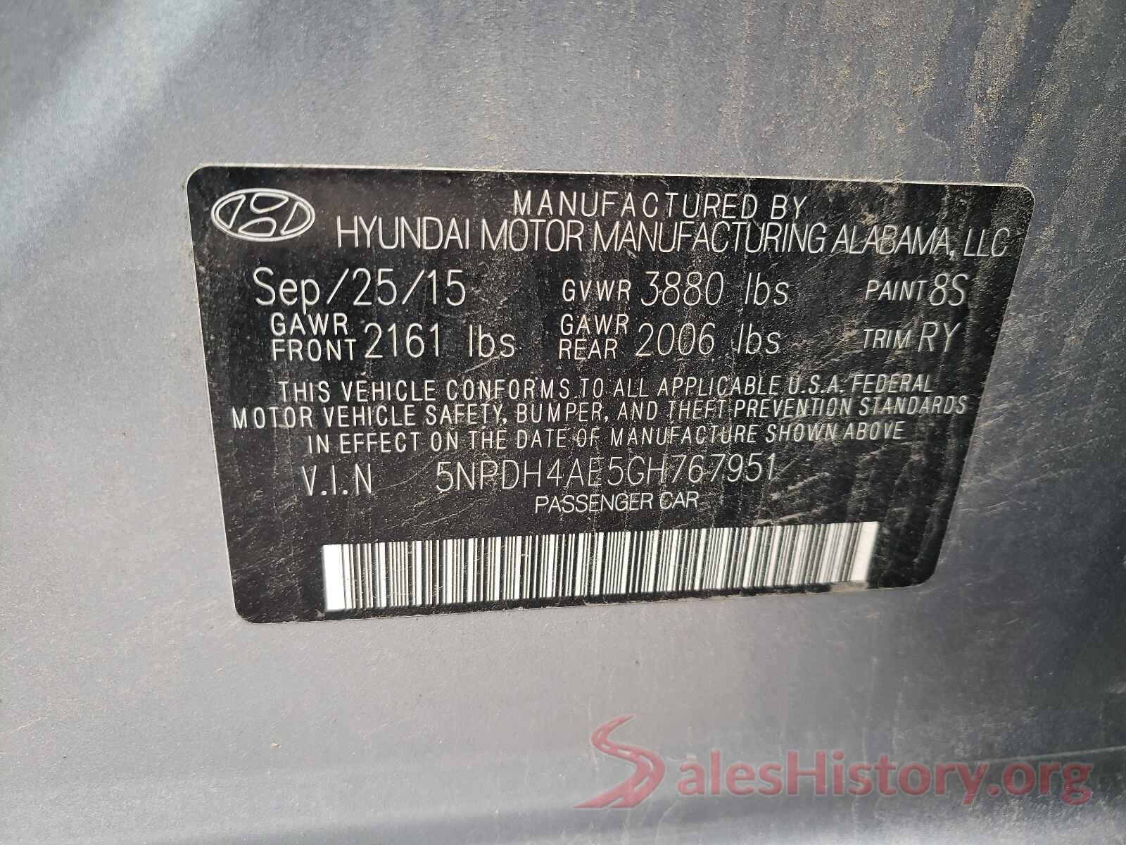 5NPDH4AE5GH767951 2016 HYUNDAI ELANTRA