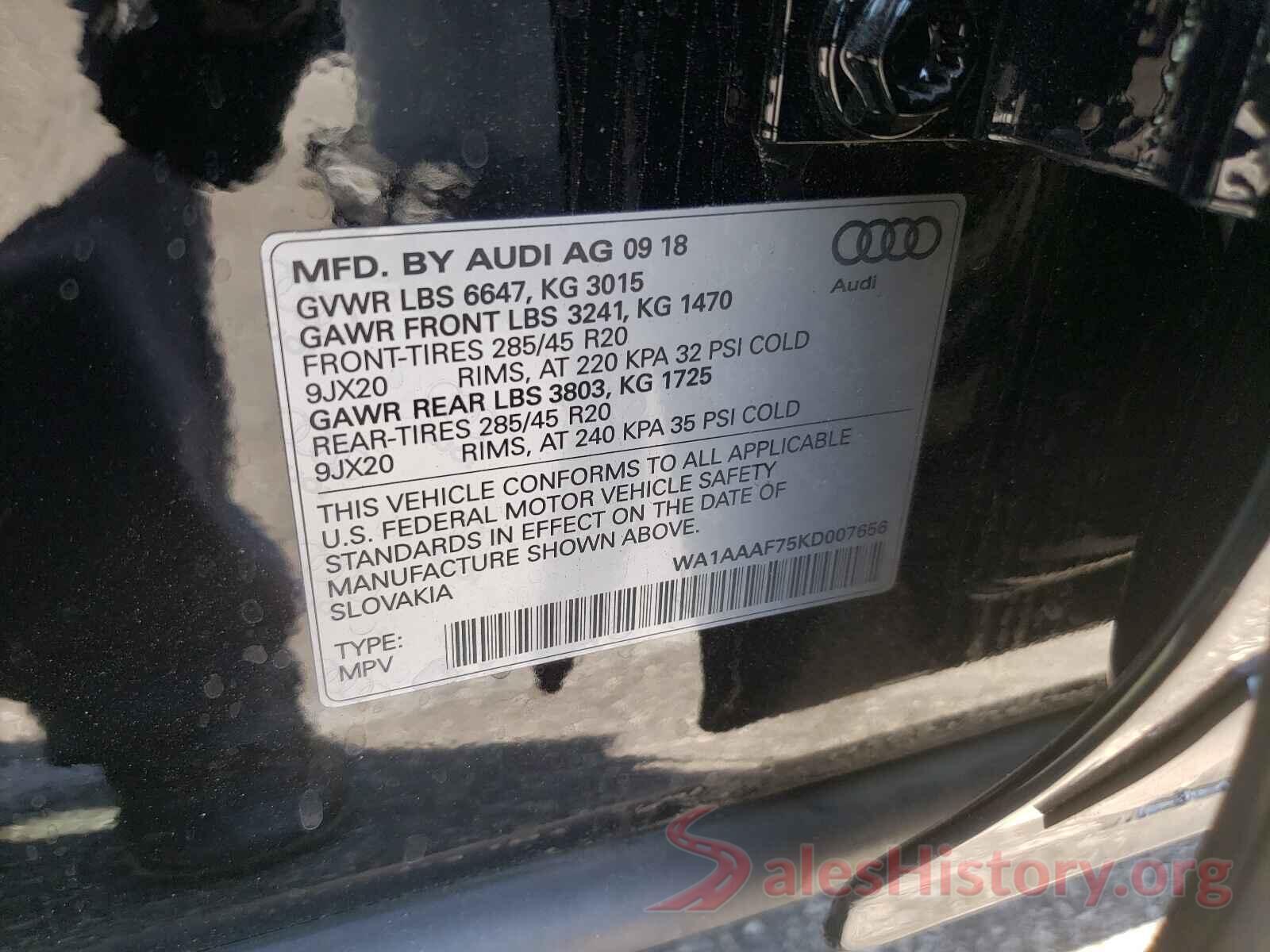 WA1AAAF75KD007656 2019 AUDI Q7