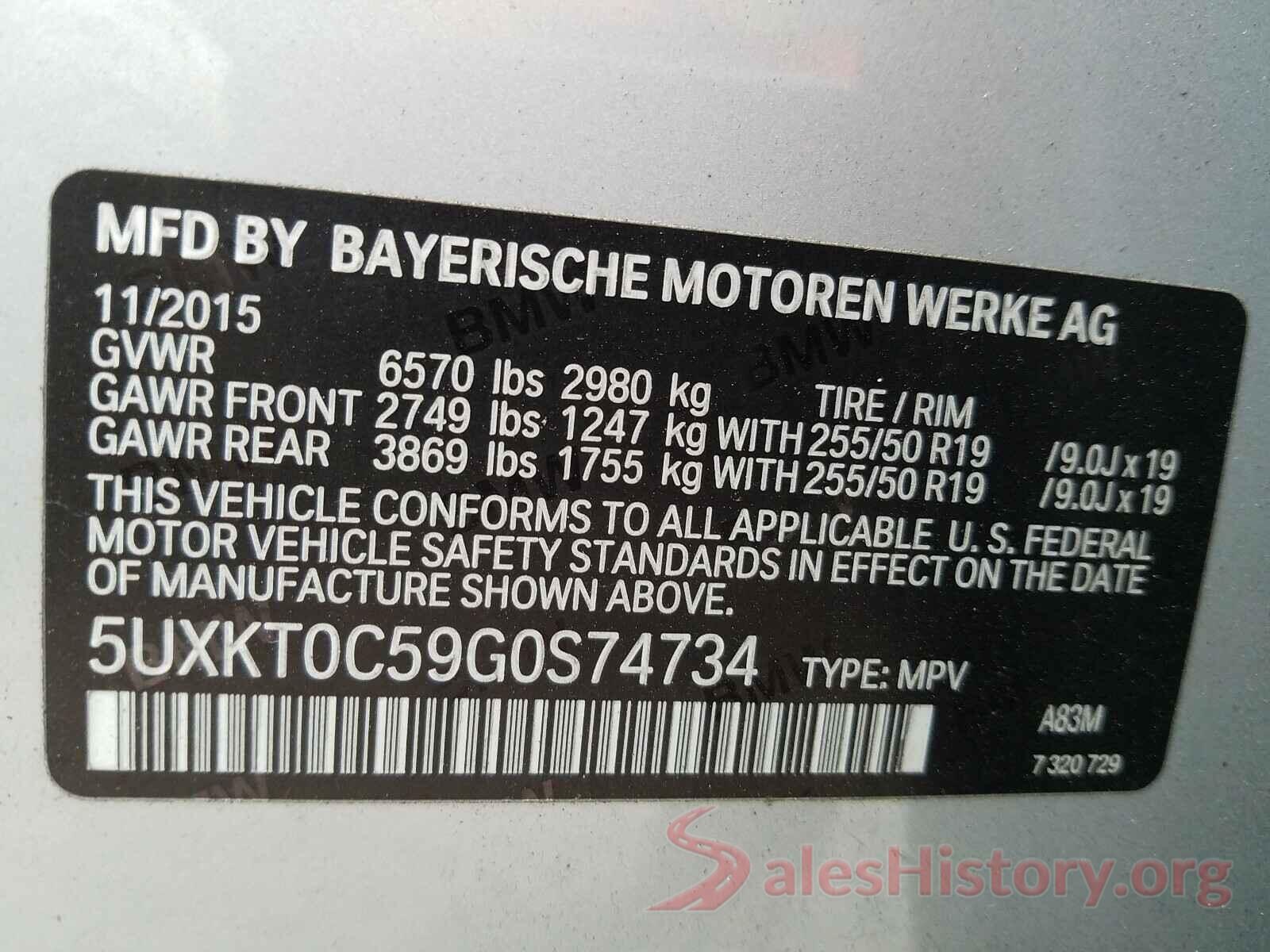 5UXKT0C59G0S74734 2016 BMW X5